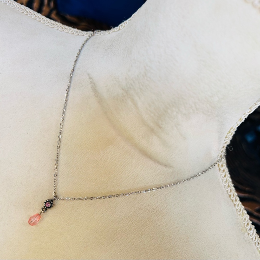 Handcrafted elegant pink glass pendant on chain necklace